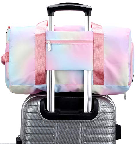 Weekender Duffel Sport Gym Bag Women Travel with Shoe Compartment Wet Pocket (Rainbow Pink)