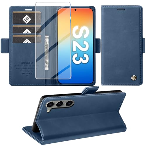 Giyer Handyhülle für Samsung Galaxy S23 5G Hülle mit Schutzfolie, Standfunktion Kartenfach Wallet Premium Leder Schutzhü...