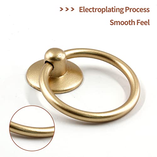 12 Pcs Antique Round Ring Drawer Pulls Vintage Cabinet Drop Ring Knob Pulls Zinc Alloy Circle Dresser Pull Handle with Screws for Furniture, Kitchen, Cupboard, Wardrobe (Gold)