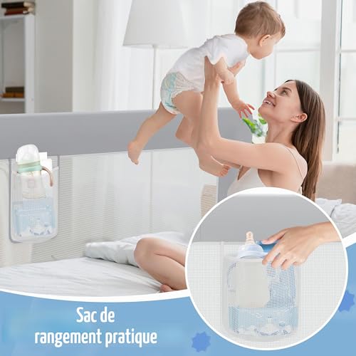 Barrière de lit pour enfant LZQ structure robuste gris clair 180cm - 8