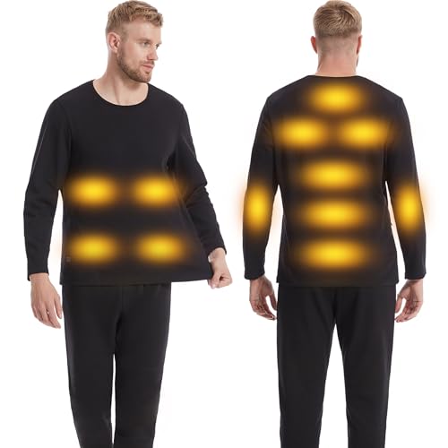 Gueploer Camisas Calefactables para Hombres, Camiseta Interior Térmica Eléctrica con 12 Zonas De Calefacción, Capa Base para Caza Y Esquí,Negro,XL