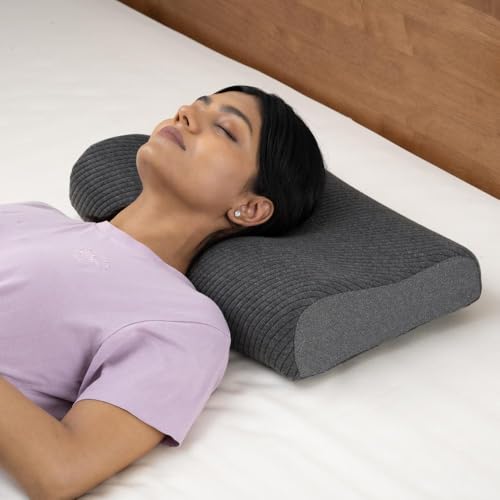 Image of Wakefit Shape-Sensing Contour Pillow | Memory Foam with Shape-Adaptive Support | Neck & Shoulder Pain Relief | Dark Grey | 19.5 x 11.5 x 4 inch | Set of 1