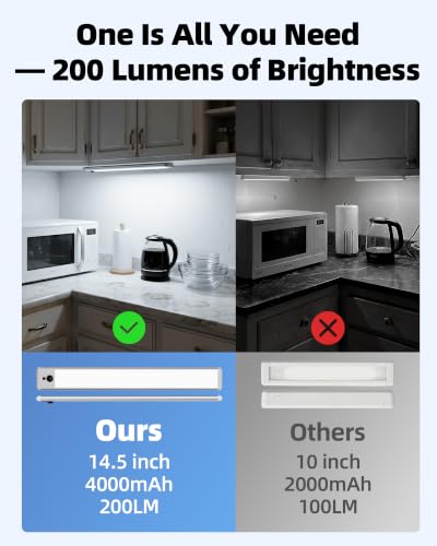 Image of EZVALO 6 Pack Under Cabinet Lights, 14.5'' Magnetic Motion Sensor Light, 4000mAh Rechargeable Closet Light with Remote & Timer, Dimmable 5700K Cool White for Kitchen, Closet, Stairs, Hallway