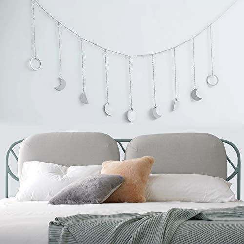 IENYPA Moon Phase Garland, Boho Home Decor Accent, Sun Wall Hanging Decorations, Above Bed Metal Moon Art Cycle Chakra Banner for Bedroom Aesthetic, Moon Phase Tapestry Mirrors, Crescent Moon Shelf for Office, Living Room, Outhouse and Dorm (Medium, 