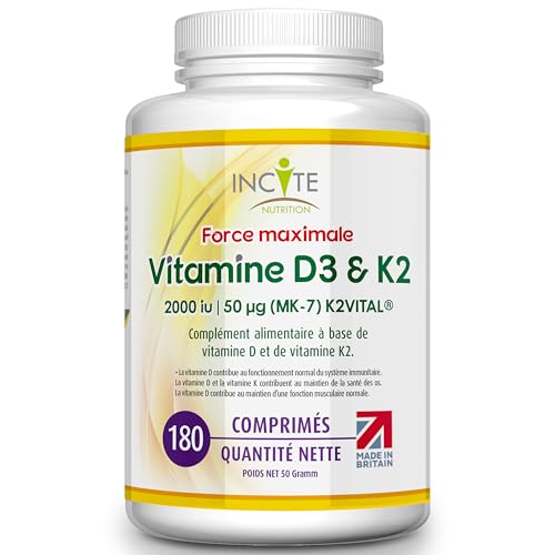 Incite Nutrition Vitamine D3 2000 UI + K2 100 µg 180 Comprimés Végétariens