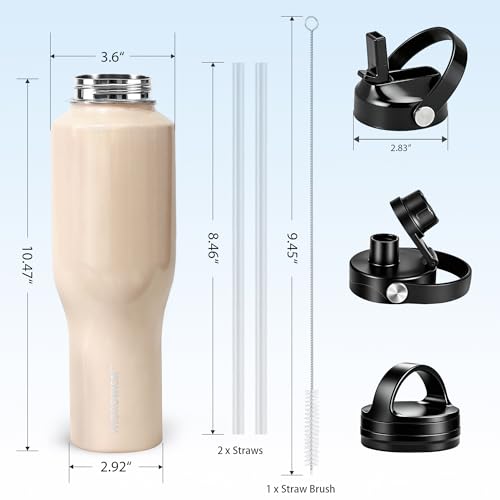 Image of HYDROWION Water Bottle Stainless Steel,Vacuum Insulated Leak Proof Tumbler 32oz with Straw Lid, Spout Lid and Flex Cap(Cold for 48 Hrs, Hot for 24 Hrs), Fit in Any Car Cup Holder, Laser Pink