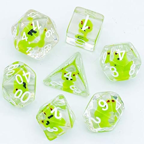 cusdie 7-Die DND Dice, Polyhedral Dice Set Filled with Animal, for Role Playing Game Dungeons and Dragons D&D Dice MTG Pathfinder(Green Frog) Cover