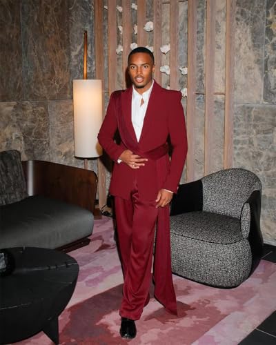 Fashion Mens Suit with Belt for Men 2 Piece Blazer Pants Peak Lapel Tuxedo Single Breasted Jacket Trousers for Party 7