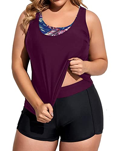 Image of Holipick Women Plus Size Swimsuits - Athletic 3 Piece Tankini with Shorts