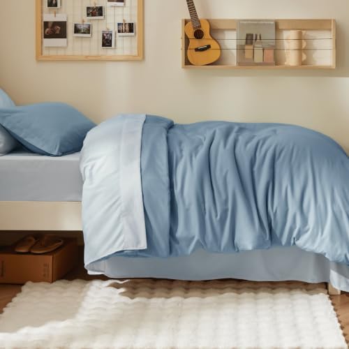 Image of Bedsure Twin XL Comforter Set for College Dorm- Extra Long 5 Pieces Grayish Blue Twin XL Bedding Set for All Seasons, Boho Contrasting Design Bed in a Bag with Comforter, Sheets, Pillowcase & Sham