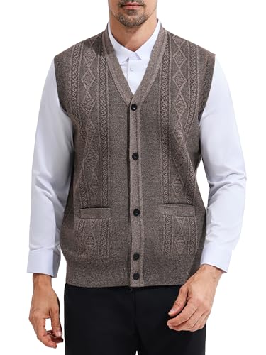 LemonGirl Mens V Neck Slim Fit Vest Sleeveless Button Casual Knitwear Sweater