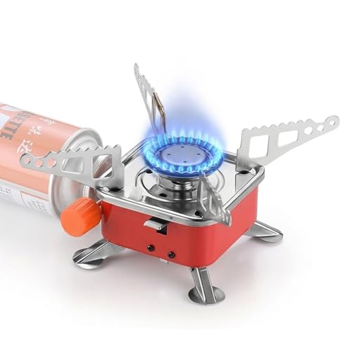 Image of EYUVAA LABEL Portable Camping Stove for Travel Lightweight Backpack Butane Gas Burner, Compact Cooking Stove, Small Foldable Gas Stove for Hiking, Travel, Outdoor Cooking, and Camping (Pack of 1)