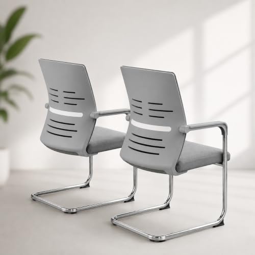 Image of OfficeElite | Ergonomic Office Chair for Home & Office | Breathable Fabric Back, Soft Cushion Seat | Heavy Duty Chrome Sled Base (120 kg Capacity, Grey, Pack of 2)
