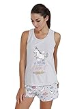 Tejido suave al tacto. MR WONDERFUL Pijama Tirantes Unicornio para Mujer
