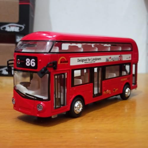 Image of DEOXY Double Decker Toys for Kids Diecast Metal Alloy London Bus Light & Music Open Door Collection Toys for Boy Kids, Brown