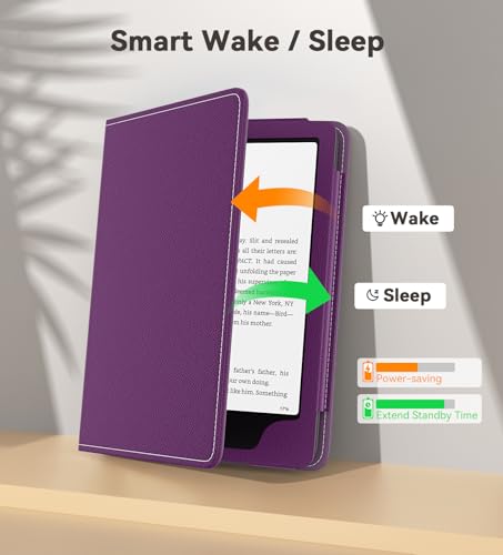 Image of MoKo Case for eBook Reader, Slim PU Shell Cover Case with Auto-Wake /Sleep for E-Reader, Not fit Kobo Aura 2 /Remarkable, Lychee Deep Purple