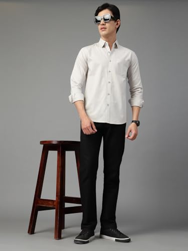 Image of Majestic Man Solid Cotton Casual Shirt - Slim Fit, Full Sleeves, Premium Button Closure