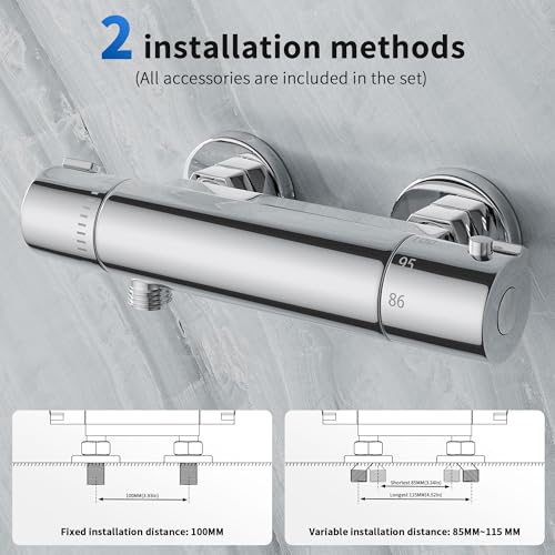 Image of FUGO RV Thermostatic Shower Faucet,RV Bathroom Shower Faucet, 4 Inch RV Shower Faucet Valve, Soild Brass, Chrome