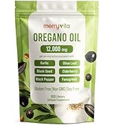 MERRY VITA Oil of Oregano with Black Seed Oil– 12,000mg Oregano Oil Capsules Organic, High Carvac...