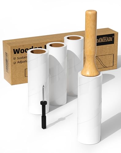 Diagonal Tear Lint Roller with Wooden Handle- 6.3 Inch Refills, 4 Rolls x 100 Sheets with Adjustable...