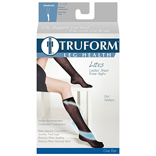 Image of Truform Compression 15-20 mmHg Sheer Knee High Stocking, Charcoal Dot Pattern, Medium (Pack of 2)