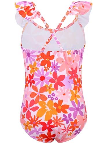 Image of XiaoMoSha Girls Swimsuits Ruffled Round Neck One Piece Bathing Suits Quick Dry UPF 50+ Summer Hawaii Swimwear for Kids 3-10T