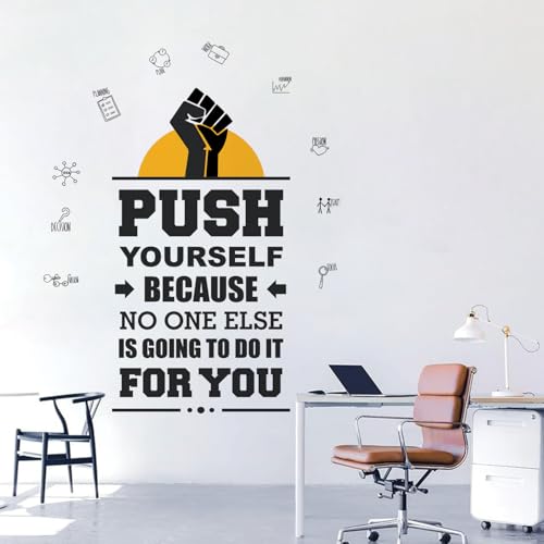 Image of Push Yourself - Office - Inspirational - Motivational - Quotes - Wall Sticker (Multi Colour, Vinyl - Self Adhesive) (Large - 190 x 150 cm)