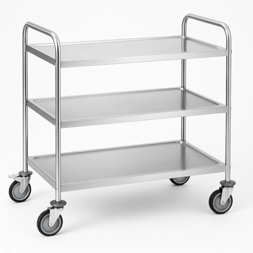 Arredo Chef – Chariot de Service INOX à 3 Niveaux – 84,5 x 52,5 x 94 cm – roulettes Pivotantes avec Freins – Cuisine Pro, Restaurant, Collectivité