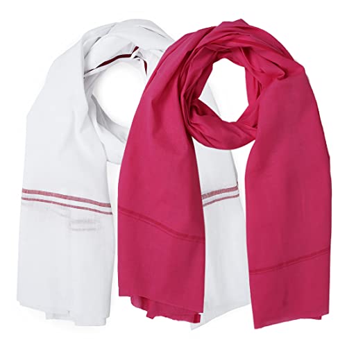 Image of Cotton Skin Friendly Summer Shrink Proof Bath Towel Pure Cotton Gamcha Soft 100% for Men and Boys All Purpose Living Handloom (Pink-White| Pack 02)