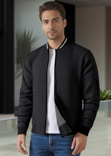 Mens Lightweight Jacket Casual Bomber Jacket Waffle Varsity Full Zip Coat2