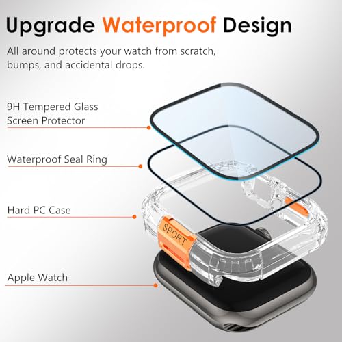 Funda impermeable para Apple Watch 11 de 46 mm con parachoques negro y naranja 2