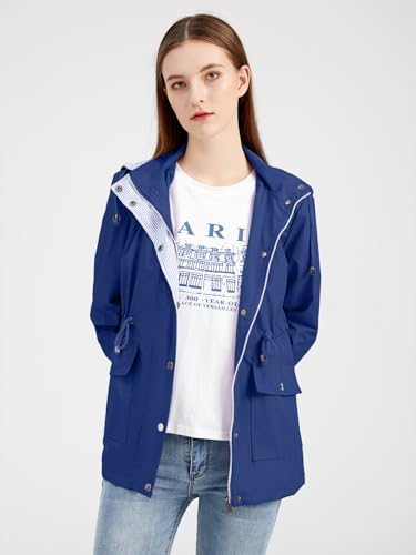 IFFEI Women's Rain Jacket Lightweight Waterproof Rain Coat Outdoor Hooded Windbreaker with Pockets2