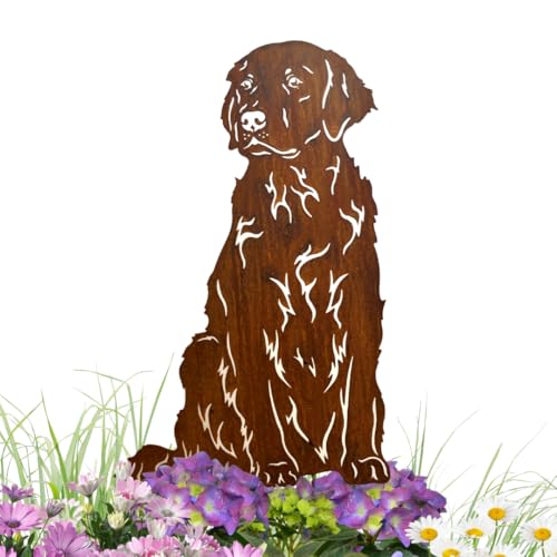Terma Stahldesign Golden Retriever Gartenfigur Metall – Edelrost Hund Rostfigur für Gartendeko außen – Massive Hundefigur – Handmade in Germany