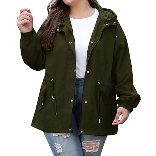 2026 Nuevas llegadas Chaqueta de entretiempo para mujer Chaqueta cortavientos para exteriores Impermeable ligero Casual Abrigo con capucha para Senderismo Viajes Primavera, verde, 5XL