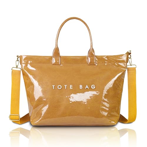 Image of GISMTR Large PVC Tote Bag for Women Letters Print Handbags Kraft Paper Shoulder Bag for Work Travel