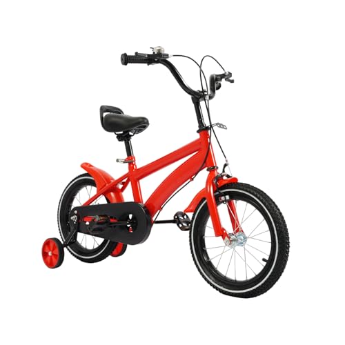 ZHDPYHDD Bicicleta infantil de 14 pulgadas para niños de 3 a 5 años, ruedas estabilizadoras para niños con frenos dobles, sillín de altura ajustable, acero al carbono resistente para parques y patios