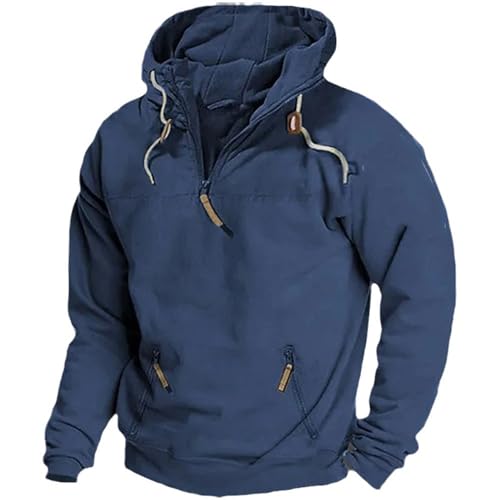 Men's Hoodies Casual Pullover Hooded Sweatshirt Long Sleeve Quarter Zip Hoody Tops With Pocket Shirts Cargo