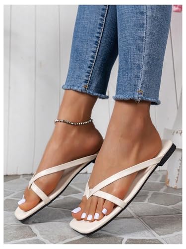 Image of GORGLITTER Women's Strappy Square Toe Thong Sandals Dressy Summer Cute Vacation Beach Comfortable Flip Flops Slide Shoes 2026