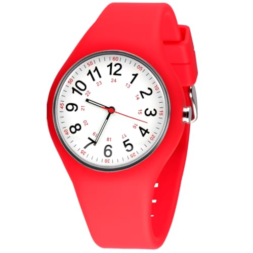 APXEL Uhr Damen mit Silikonband, Damenuhr Wasserdicht Armbanduhr für Damen Mädchen & Studenten Großes Leuchtende Zifferblatt Damenuhr Analog Quarz Sportlich Junge Uhren, Rot
