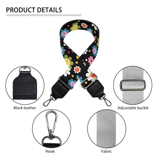 Image of TODIYADDU Colorful Hippie Flower Bag Straps Replacement Crossbody Daisy Floral Wide Shoulder Strap for Women Students Office Workers Suitable for Crossbody Bag Handbag Computer Bag Guitar Nice Gifts