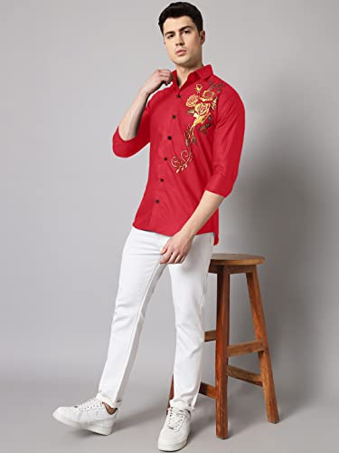 Image of Zombom Men's Regular Fit Cotton Blend Printed Spread Collar Full Sleeve Casual Shirt