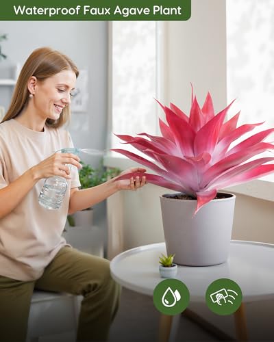 Image of Velener Artificial Agave Plant Set, 28 Inch, Faux Aesthetic Plants for Home Decor, Realistic Fake Red and White Agave Plants Indoor Without Pot, Set of 2