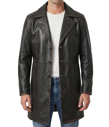 Image of Decrum Leather Coat Men - Casual Car Coat Style Real Lambskin Mens Leather Coat