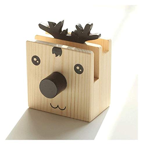 Porte-Stylo en Bois Massif, Seau à stylos de Bureau, Animal Mignon avec Cadre de Lunettes et Support de Rangement pour téléphone Portable (élan)