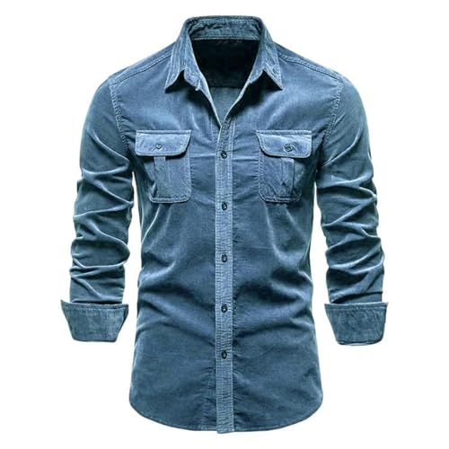 Chemise homme rayée en velours manches longues coupe ample casual
