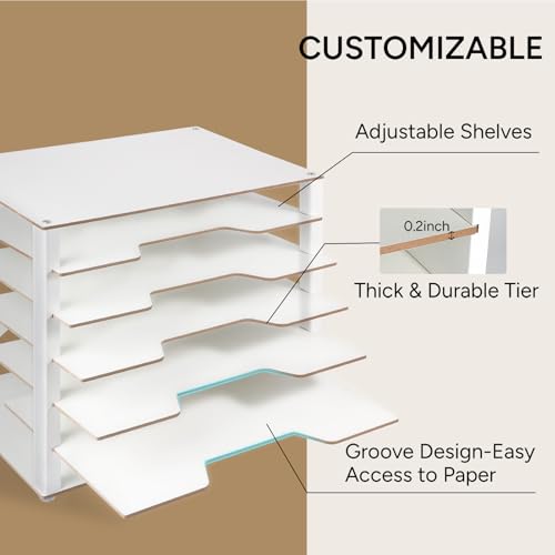 Image of Yumkfoi Construction Paper Organizer 12 inch x 18 inch, 6-Tiers Paper Organizer Storage, Wooden Desktop Organizer, Letter Tray for Office, Home, Classroom