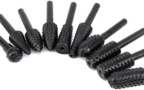 10PCS Woodworking Twist Drill Bits, Wood Carving File Rasp Drill Bits 6.3mm(1/4") Shank Electrical Tools Woodworking Rasp Chisel Shaped Rotating Embossed Grinding Head with Special Storage Bag