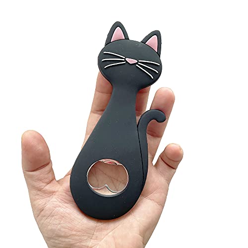 1P Creative Portable Cat Shaped Magnet Bottle Opener, Wine Beer Beverage Drinking Opener Bar Gadget Glass Beer Kitchen Tools Barware for Girls Women (black)