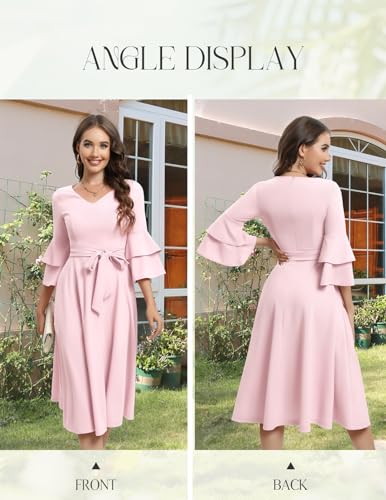 Image of DRESSTELLS Women's Cocktail Dress Summer Wedding Guest Party Vintage 3 /4 Bell Sleeve V Neck A-Line Dress