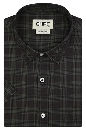 Image of GHPC 100% Cotton Checkered Half Sleeves Regular Fit Formal Shirt for Men